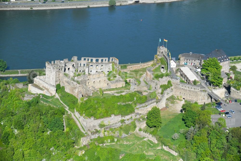 Aerial image Sankt Goar - Castle of the fortress Rheinfels on Schlossberg in Sankt Goar in the state Rhineland-Palatinate, Germany
