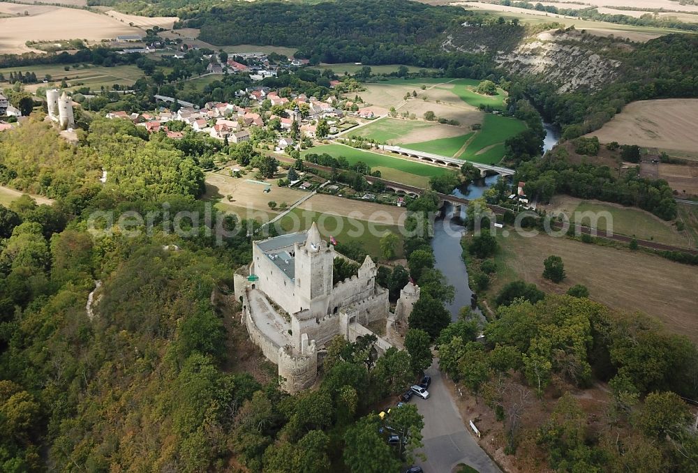 Aerial image Bad Kösen - Castle of the fortress Rudelsburg in Bad Koesen in the state Saxony-Anhalt, Germany