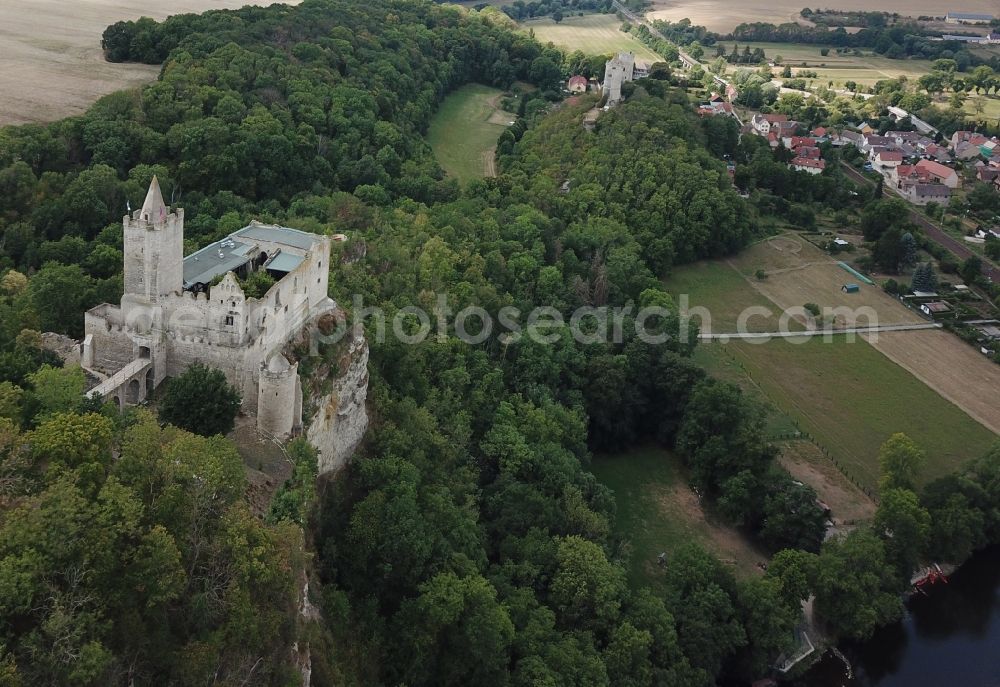 Bad Kösen from above - Castle of the fortress Rudelsburg in Bad Koesen in the state Saxony-Anhalt, Germany