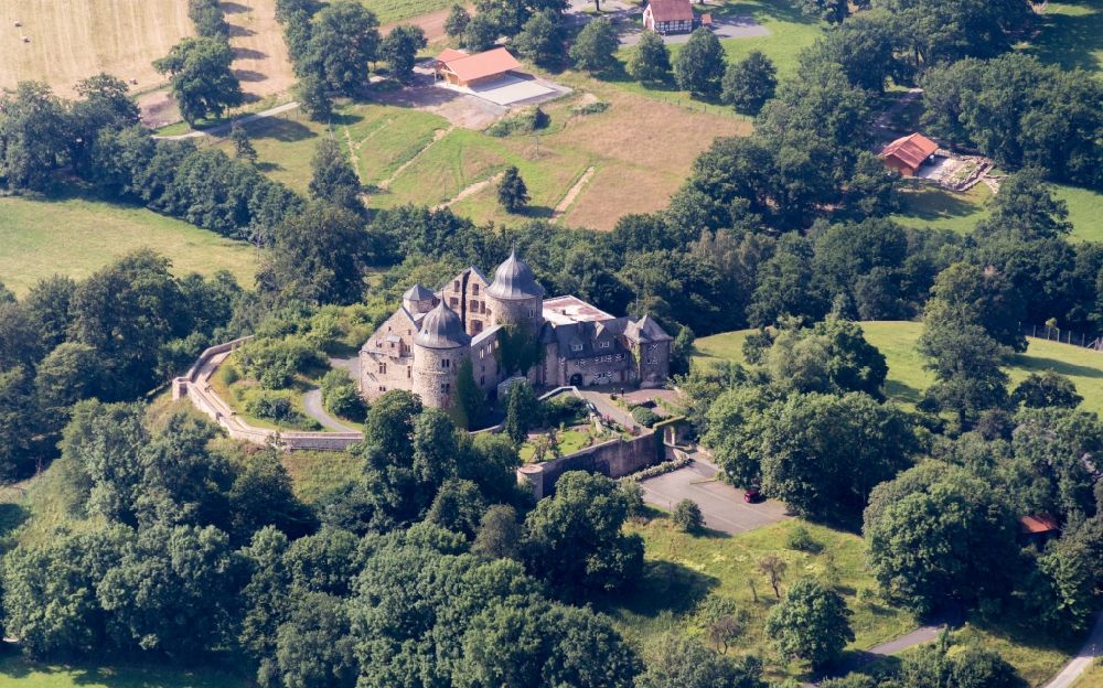 Hofgeismar from above - Castle of the fortress Sababurg in Hofgeismar in the state Hesse, Germany