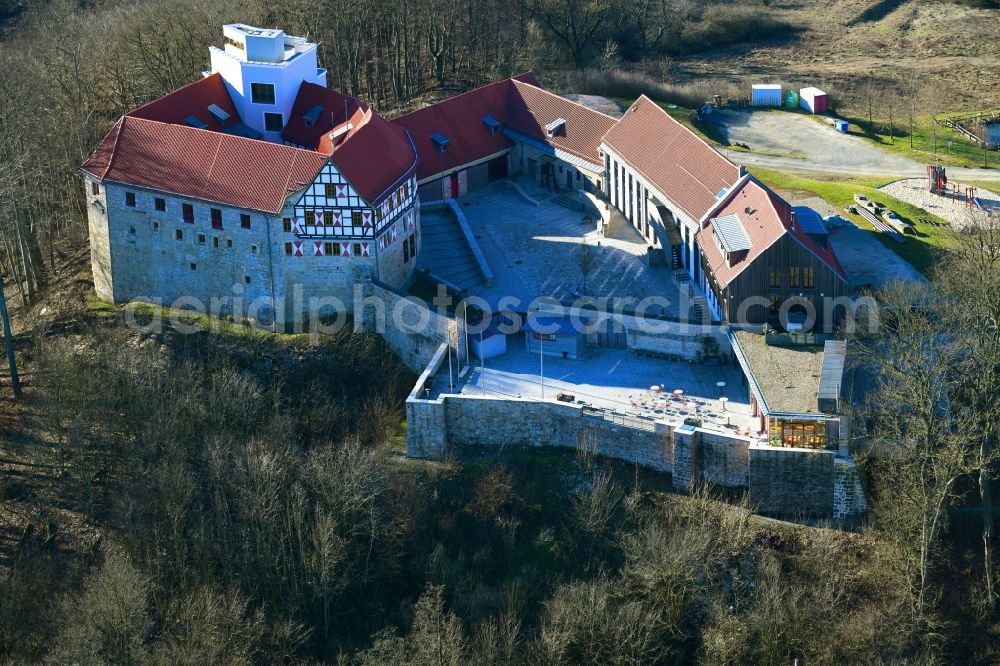 Leinefelde-Worbis from the bird's eye view: Castle of the fortress Scharfenstein in Leinefelde-Worbis in the state Thuringia, Germany