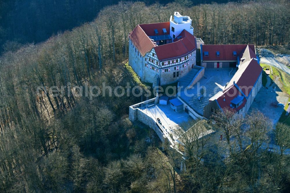 Aerial image Leinefelde-Worbis - Castle of the fortress Scharfenstein in Leinefelde-Worbis in the state Thuringia, Germany