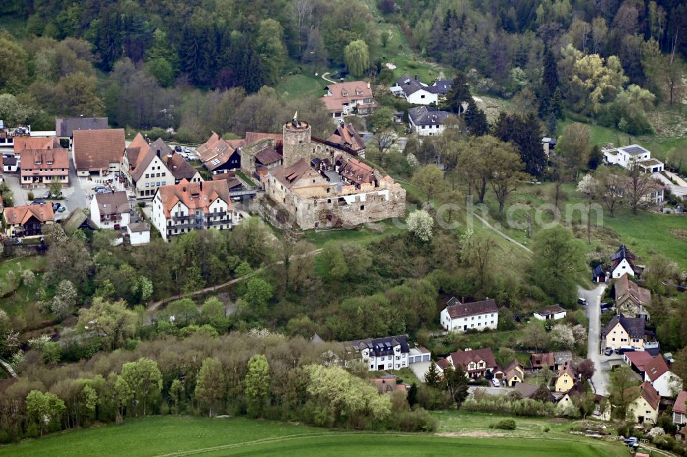 Burgthann from above - Castle of the fortress Thann on street Burgstrasse in Burgthann in the state Bavaria, Germany