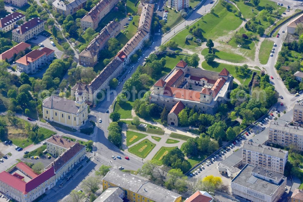 Varpalota from above - Castle of the fortress Thury Castle in Varpalota in Wesprim, Hungary