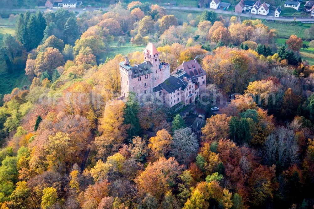 Erlenbach bei Dahn from the bird's eye view: Castle of the fortress Berwartstein in Erlenbach bei Dahn in the state Rhineland-Palatinate