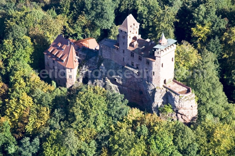 Erlenbach bei Dahn from the bird's eye view: Castle of the fortress Burg Berwartstein in Erlenbach bei Dahn in the state Rhineland-Palatinate