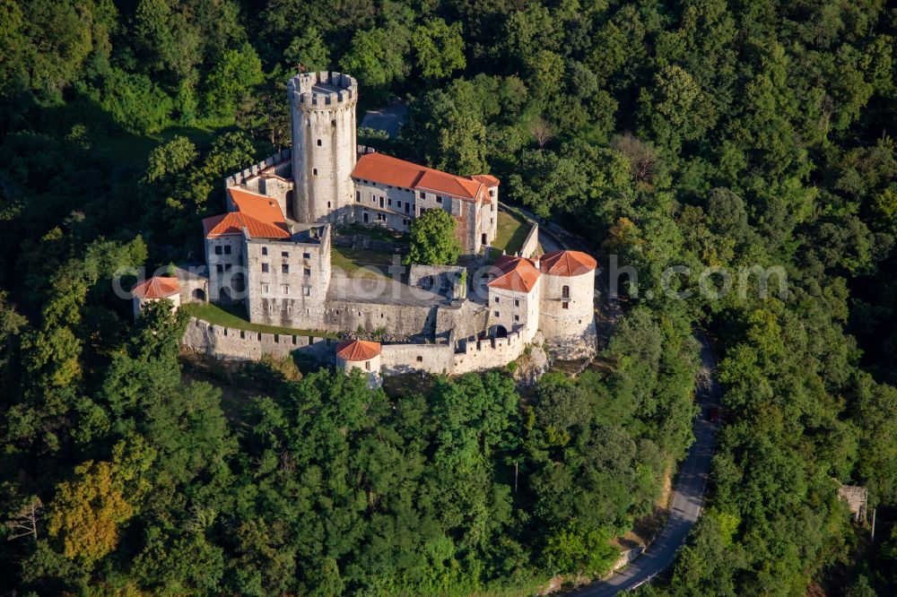 Branik from the bird's eye view: Castle of the fortress Burg / Grad Rihemberk in Branik in Nova Gorica, Slovenia