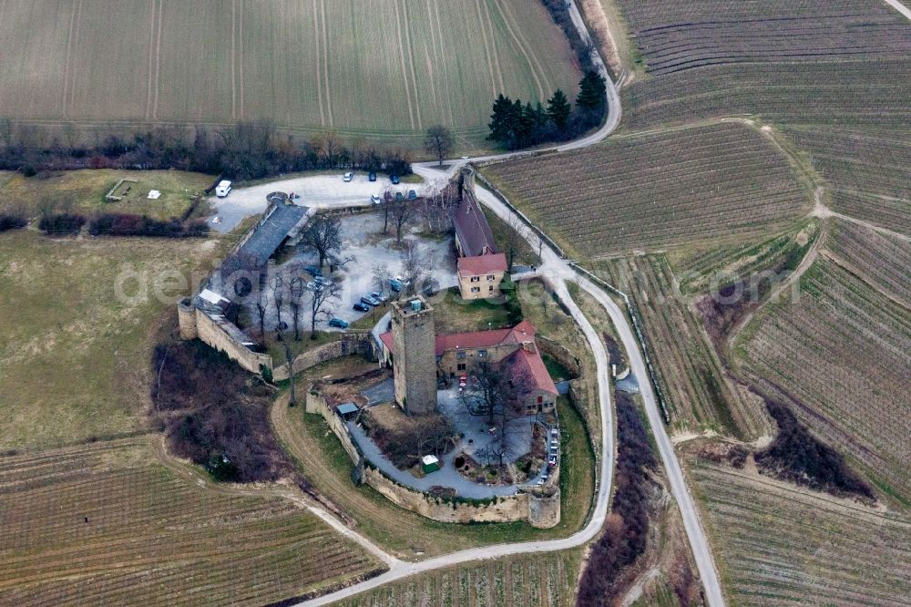 Aerial photograph Sulzfeld - Castle of the fortress Ravensburg with restaurant in Sulzfeld in the state Baden-Wurttemberg, Germany