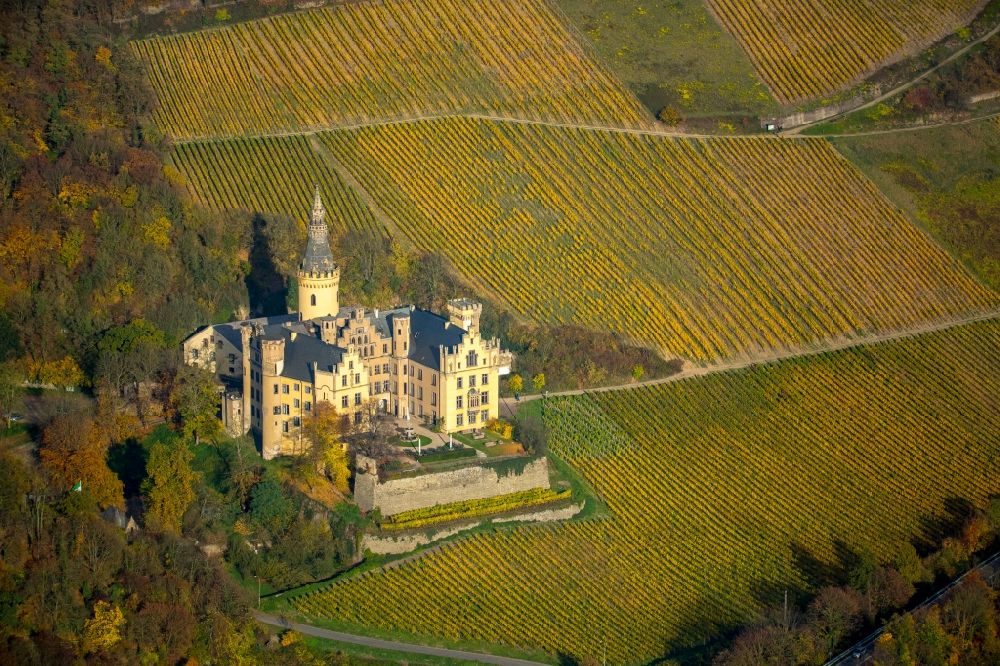 Bad Hönningen from above - Castle of Schloss Arenfels om Schlossweg in Bad Hoenningen in the state Rhineland-Palatinate