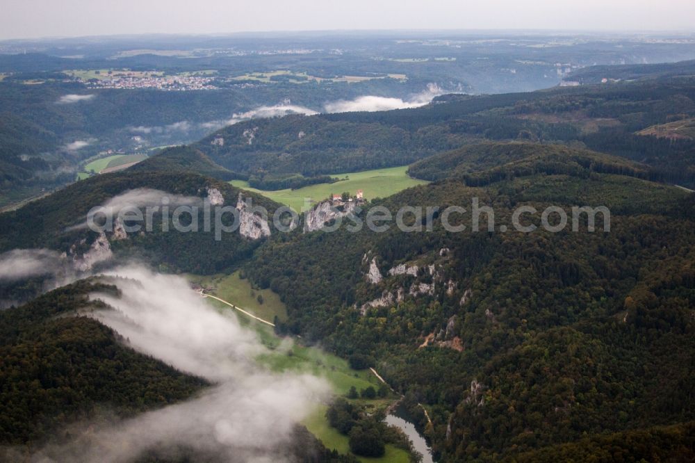 Aerial photograph Beuron - Castle Bronnen over the valley of the Danubein Beuron in the state Baden-Wuerttemberg