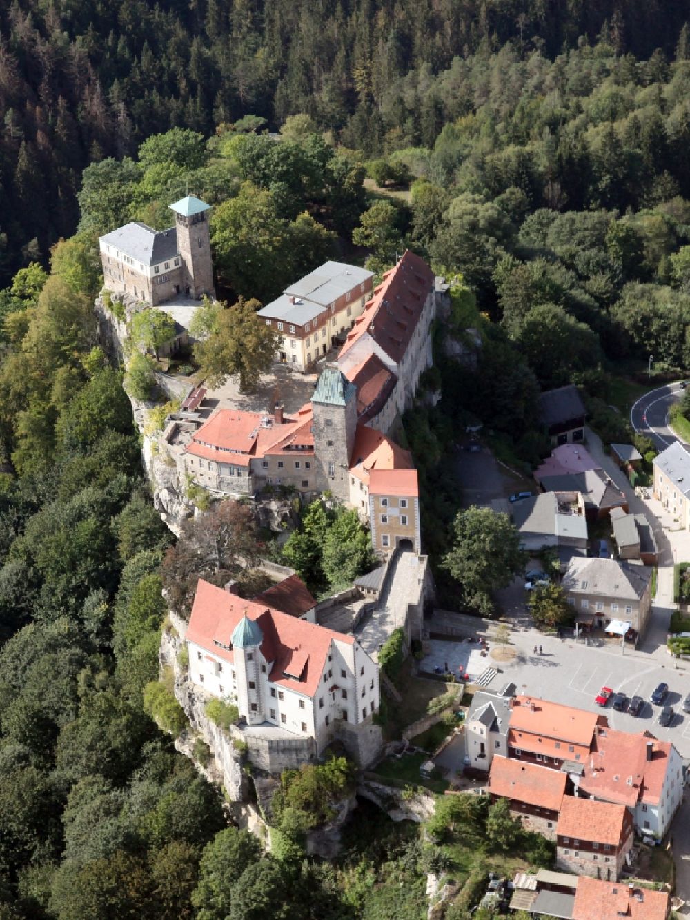 Aerial image Hohnstein - Castle of Hohnstein castle in Hohnstein in the state Saxony, Germany