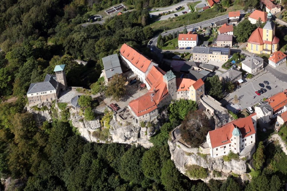 Aerial image Hohnstein - Castle of Hohnstein castle in Hohnstein in the state Saxony, Germany