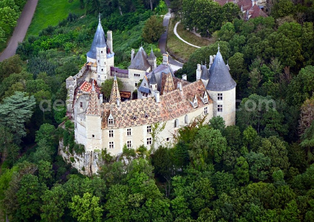 La Rochepot from the bird's eye view: Castle of Chateau de la Rochepot in La Rochepot in Bourgogne-Franche-Comte, France