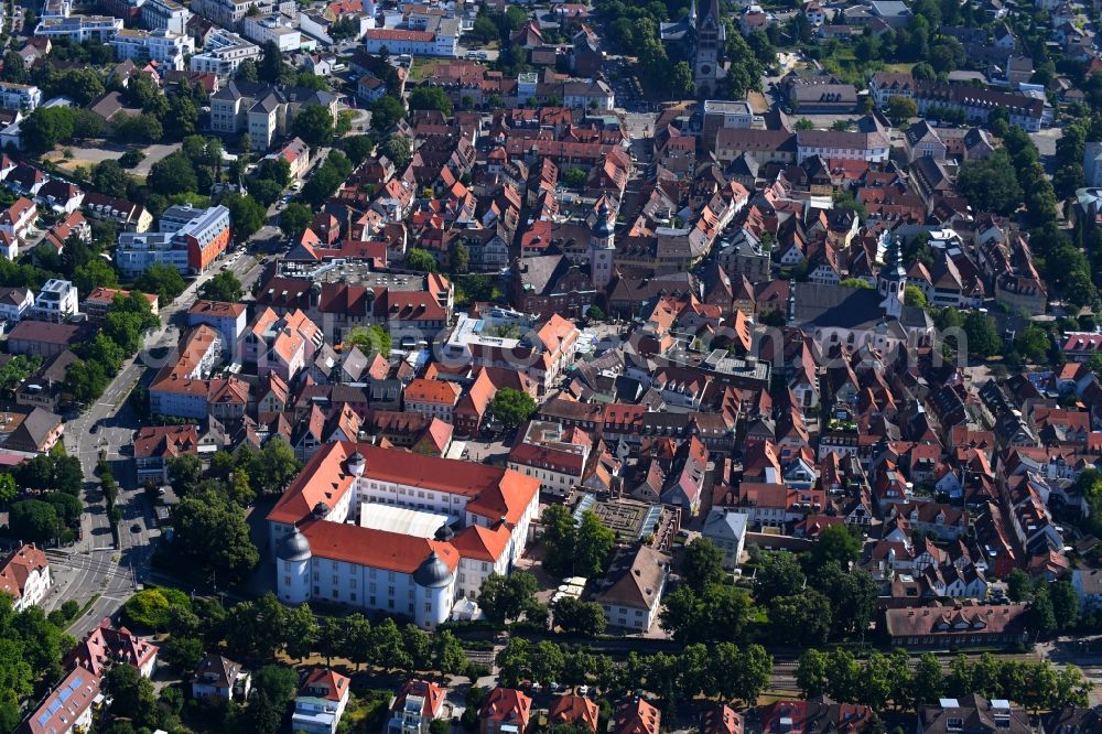 Aerial image Ettlingen - Castle of Schloss Ettlingen in Ettlingen in the state Baden-Wurttemberg, Germany