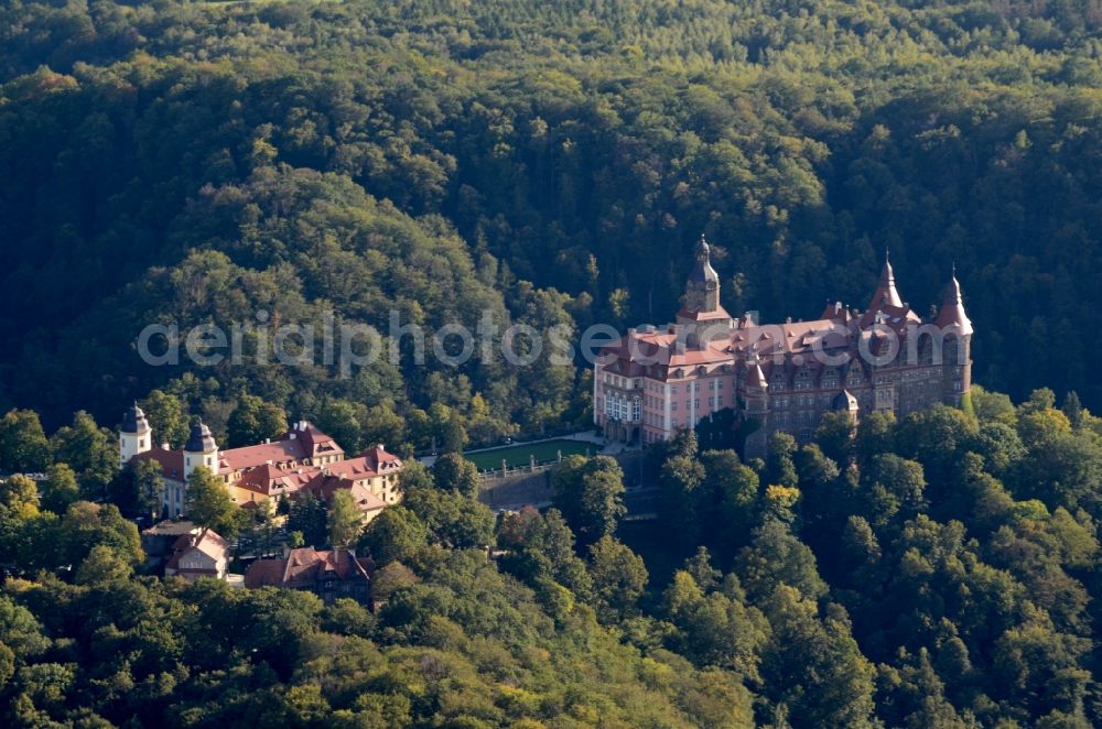 Aerial image Walbrzych - Castle of Fuerstenstein in Walbrzych in Dolnoslaskie, Poland