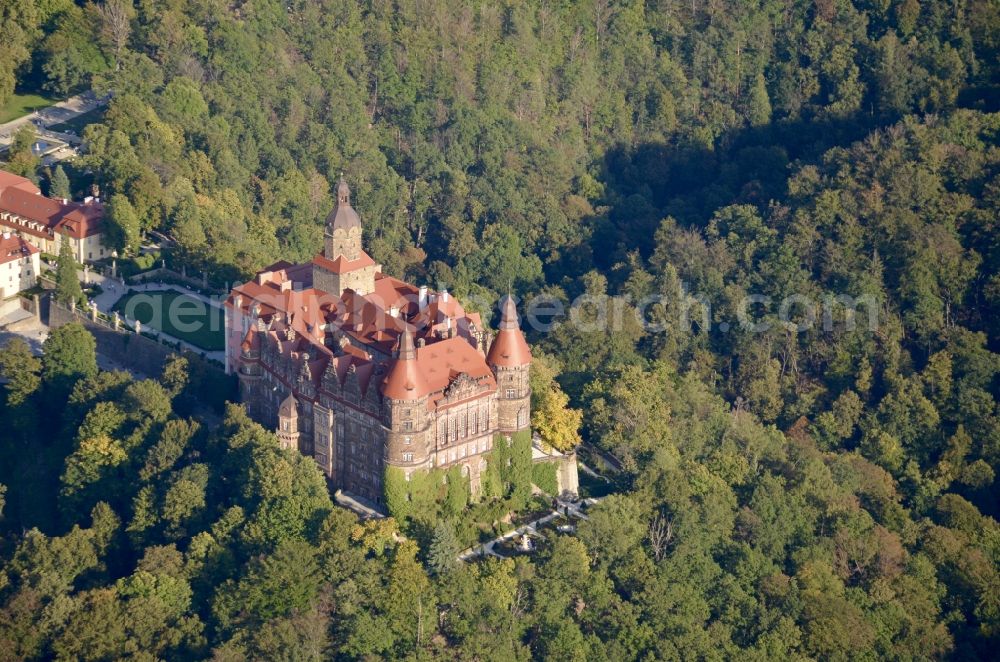 Walbrzych from above - Castle of Fuerstenstein in Walbrzych in Dolnoslaskie, Poland