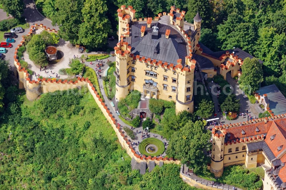 Schwangau from above - Castle of Hohenschwangau in the state Bavaria, Germany