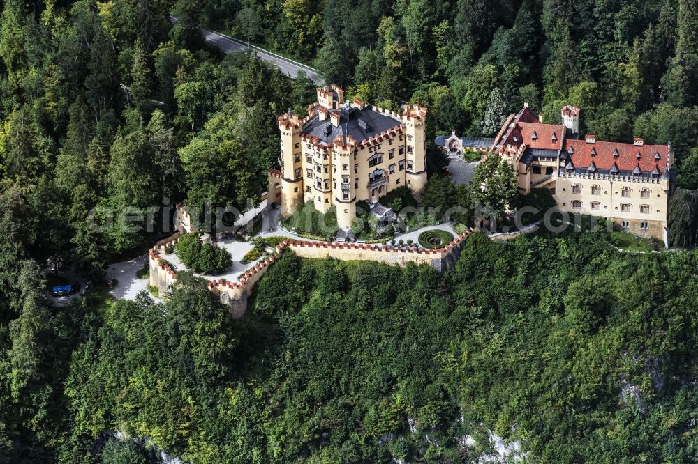 Aerial image Schwangau - Castle of Hohenschwangau in the state Bavaria, Germany