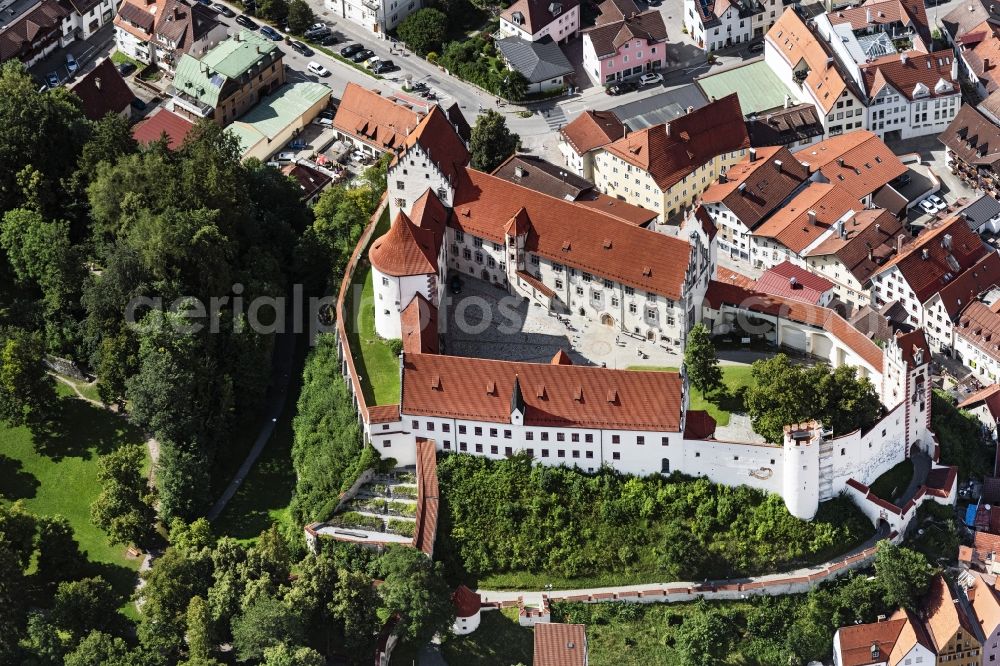 Füssen from above - Castle of Schloss Hohes Schloss Fuessen in Fuessen in the state Bavaria, Germany