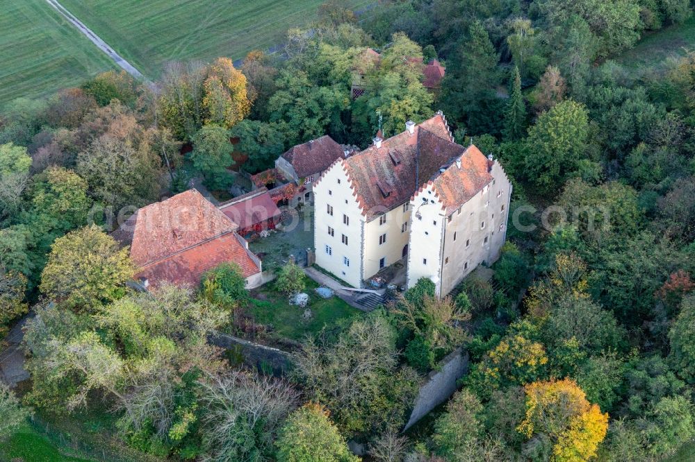 Wipfeld from above - Castle of Schloss Klingenberg on the shore of the river Main in Wipfeld in the state Bavaria