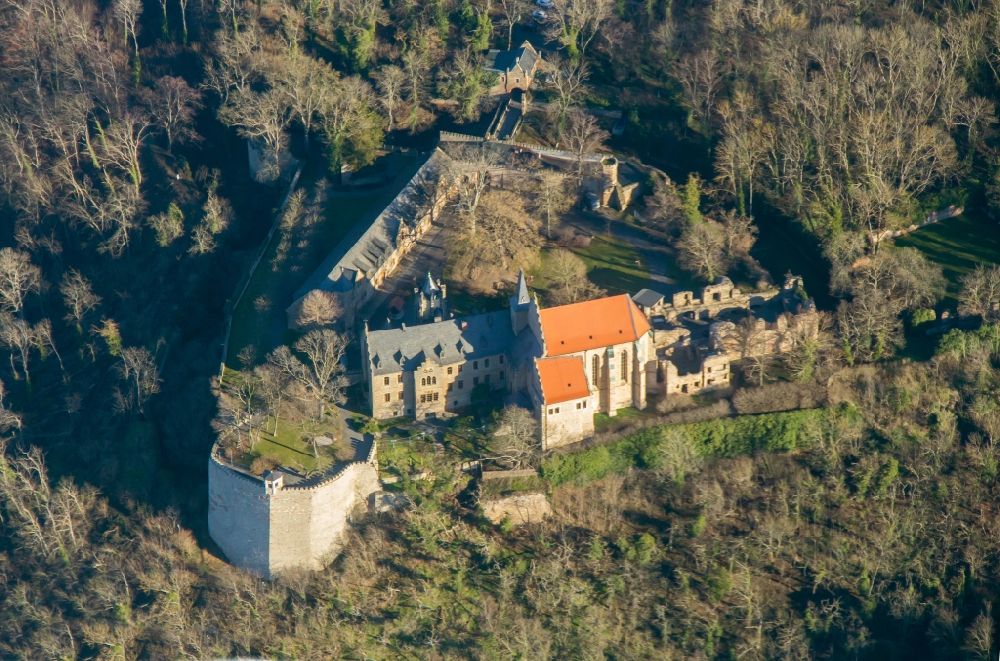 Mansfeld from the bird's eye view: Castle of Schloss in Mansfeld in the state Saxony-Anhalt, Germany