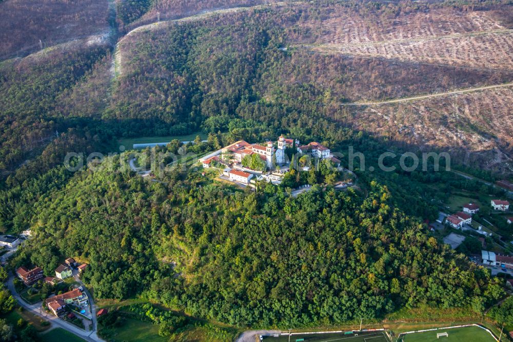 Aerial image Miren - Castle of Miren Castle / Mirenski grad in Miren in Nova Gorica, Slovenia