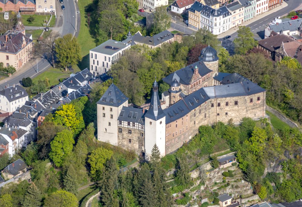 Reichenbach im Vogtlan from above - Castle of Mylau in Reichenbach im Vogtlan in the state Saxony, Germany