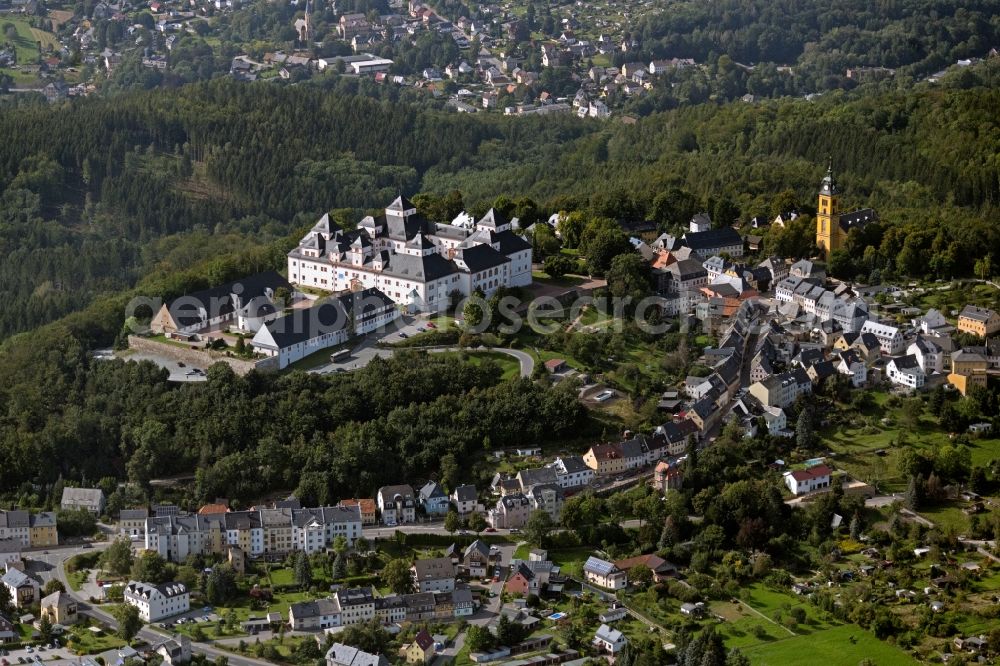 Aerial image Augustusburg - Castle of Schloss und Schlosstheater in Augustusburg in the state Saxony