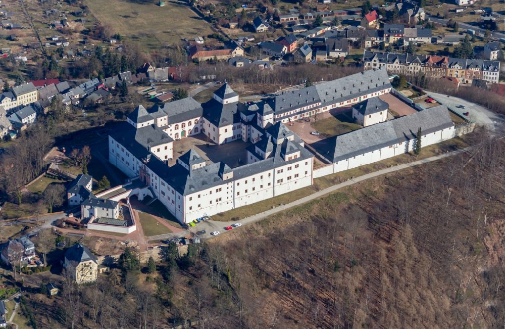 Augustusburg from the bird's eye view: Castle of Schloss and theater in Augustusburg in the state Saxony