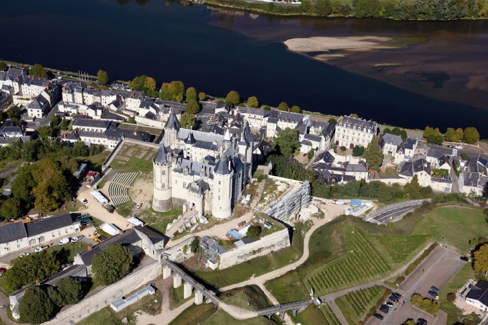 Saumur from the bird's eye view: Castle of Chateau Saumur in Saumur in Pays de la Loire, France