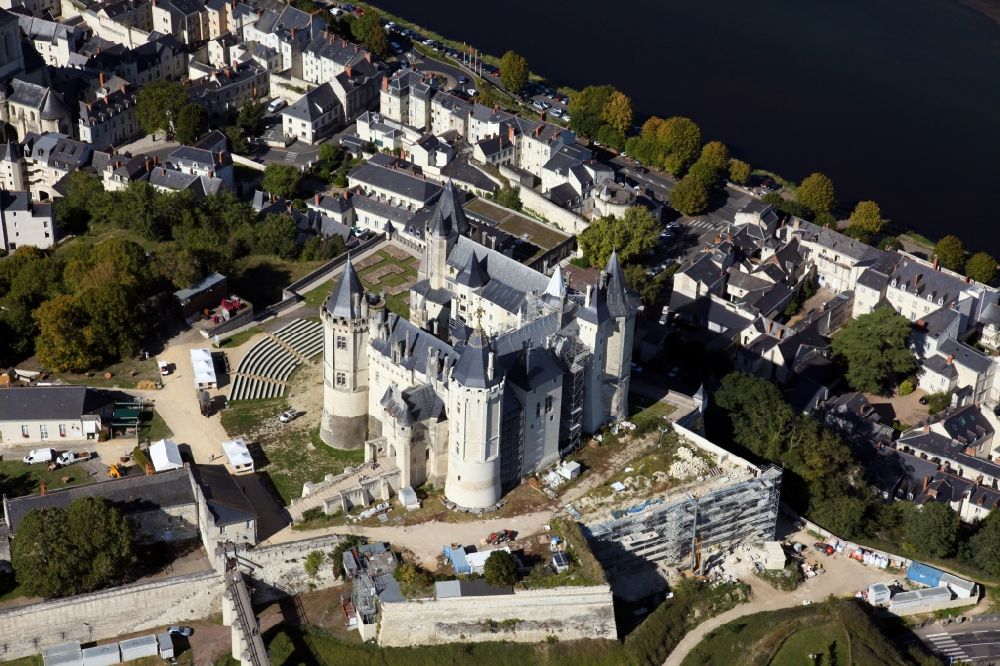 Aerial image Saumur - Castle of Chateau Saumur in Saumur in Pays de la Loire, France