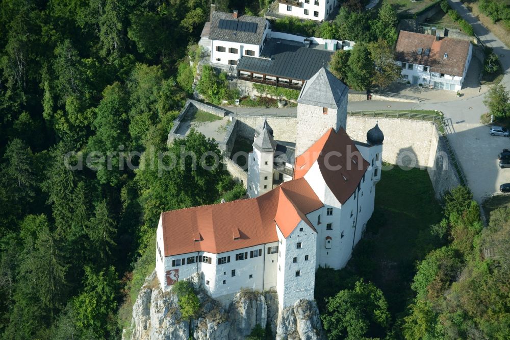 Riedenburg from above - Castle of the fortress Burg Prunn in Riedenburg in the state Bavaria