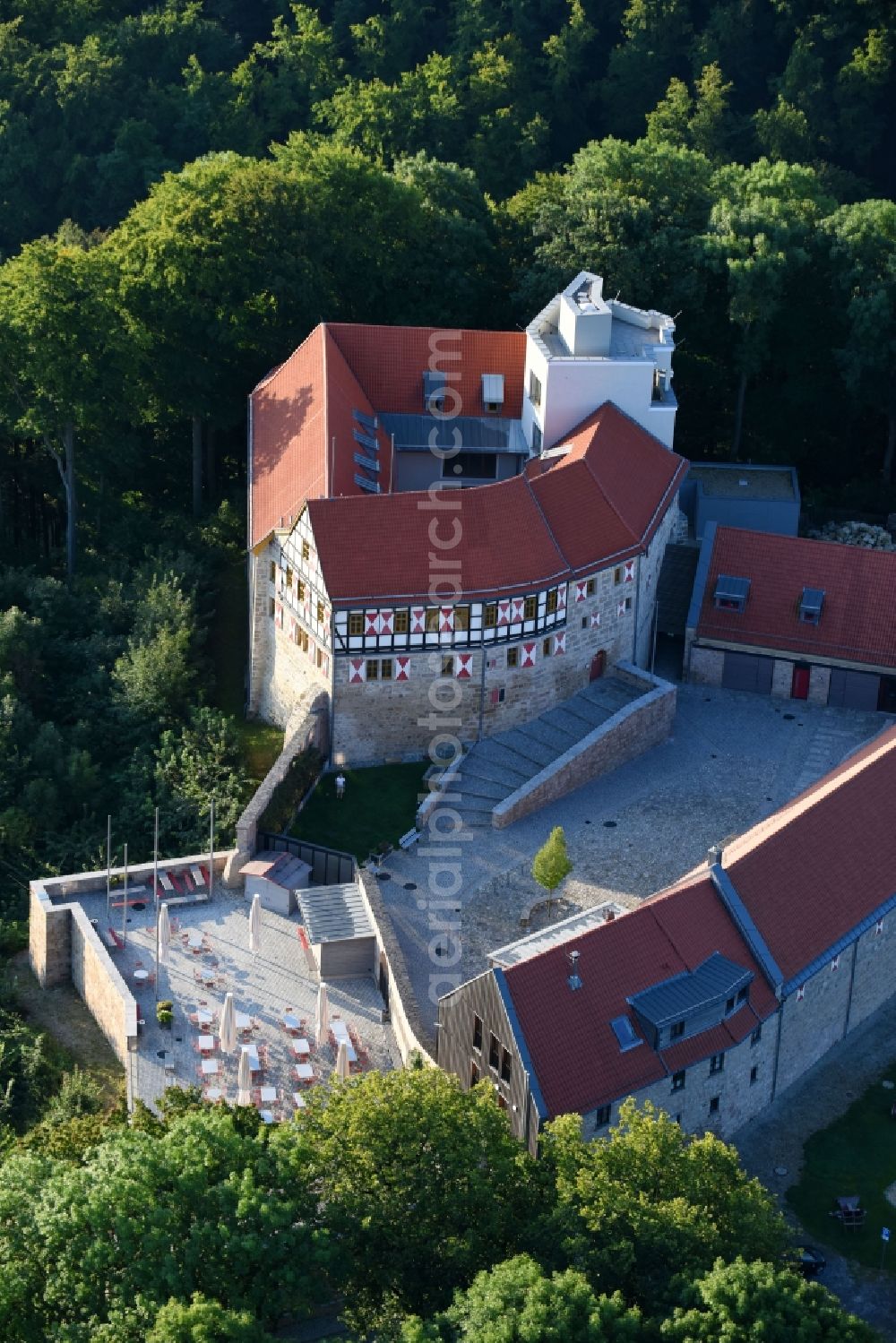 Aerial image Leinefelde-Worbis - Castle of the fortress Burg Scharfenstein on Scharfenstein in Leinefelde-Worbis in the state Thuringia, Germany