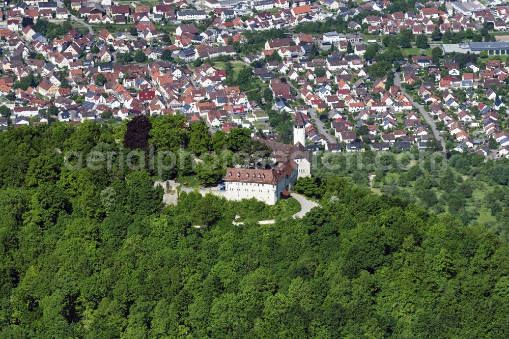 Owen from the bird's eye view: Castle of the fortress Burg Teck in Owen in the state Baden-Wuerttemberg, Germany