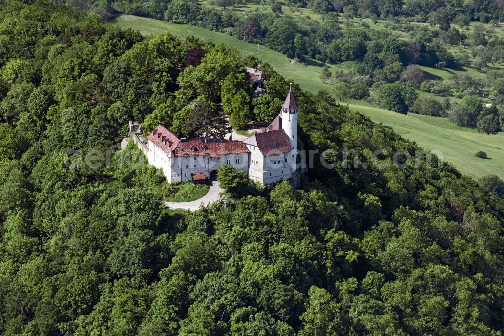 Aerial photograph Owen - Castle of the fortress Burg Teck in Owen in the state Baden-Wuerttemberg, Germany