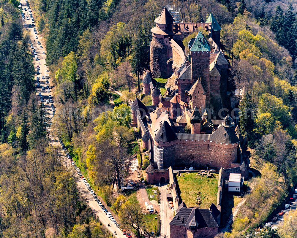 Aerial image Orschwiller - Castle of the fortress Hochkoenigsburg on street Chateau du Haut Koenigbourg in Orschwiller in Frankreich