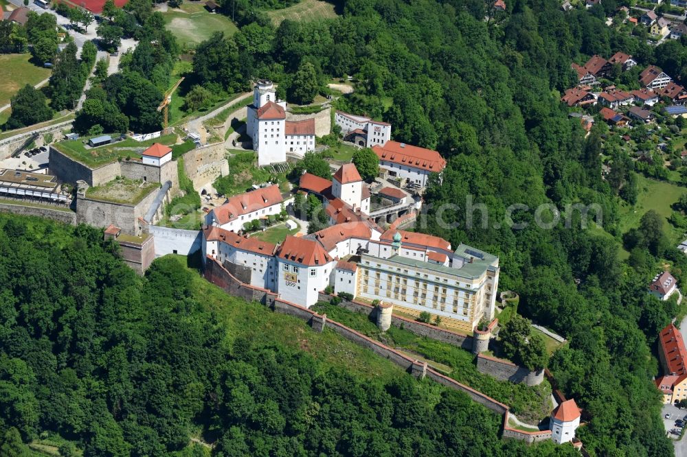 Passau from above - Castle of the fortress Oberhaus in Passau in the state Bavaria, Germany