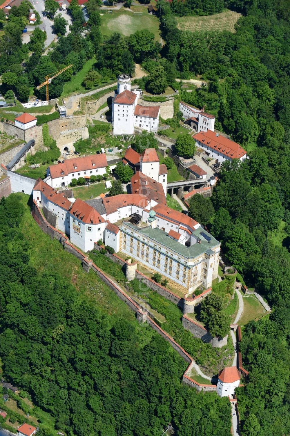 Aerial image Passau - Castle of the fortress Oberhaus in Passau in the state Bavaria, Germany