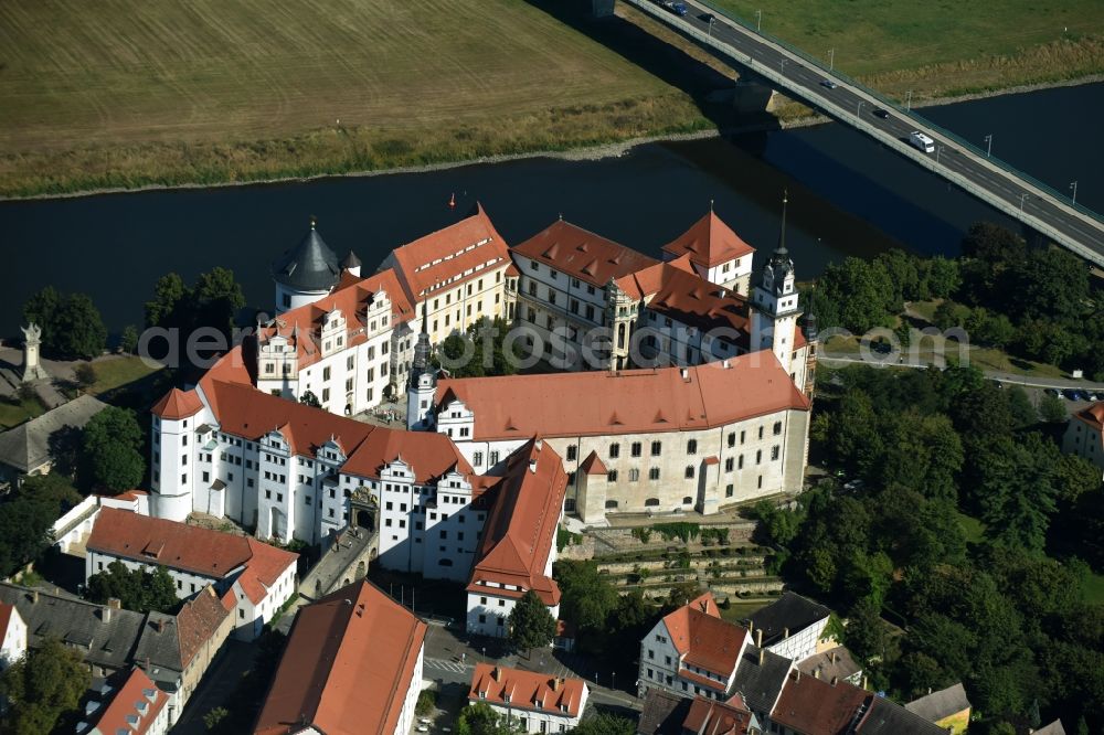 Aerial image Torgau - Castle of the fortress Schloss und Schlosskirche Hartenfels in Torgau in the state Saxony