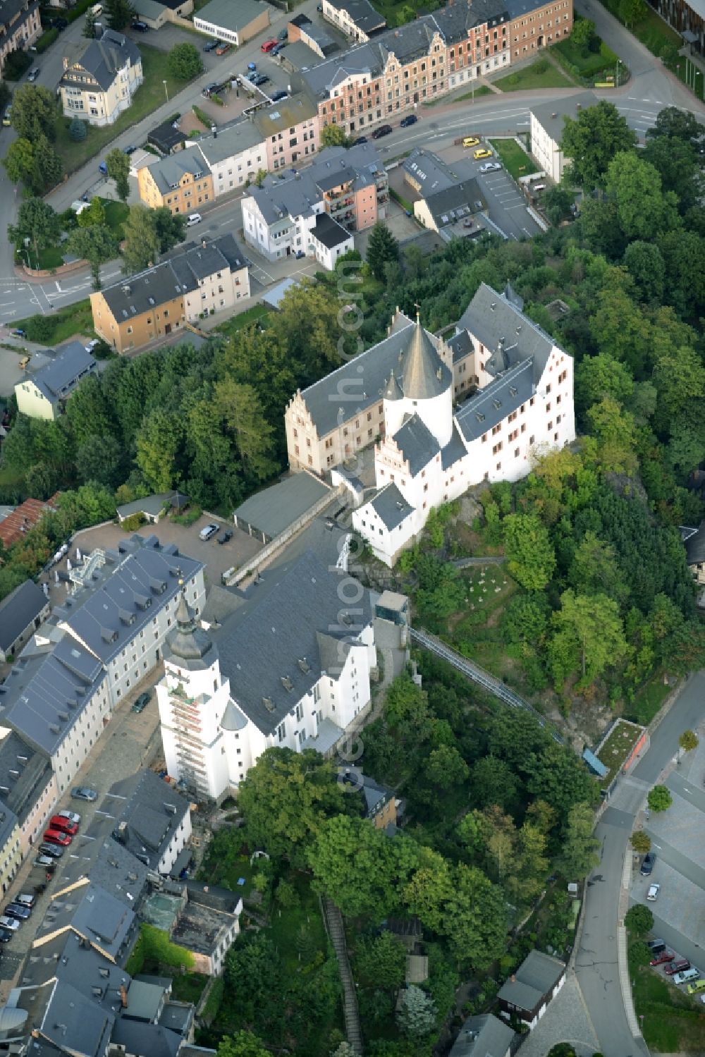 Aerial photograph Schwarzenberg/Erzgebirge - Castle of the fortress Schloss Schwarzenberg in Schwarzenberg/Erzgebirge in the state Saxony
