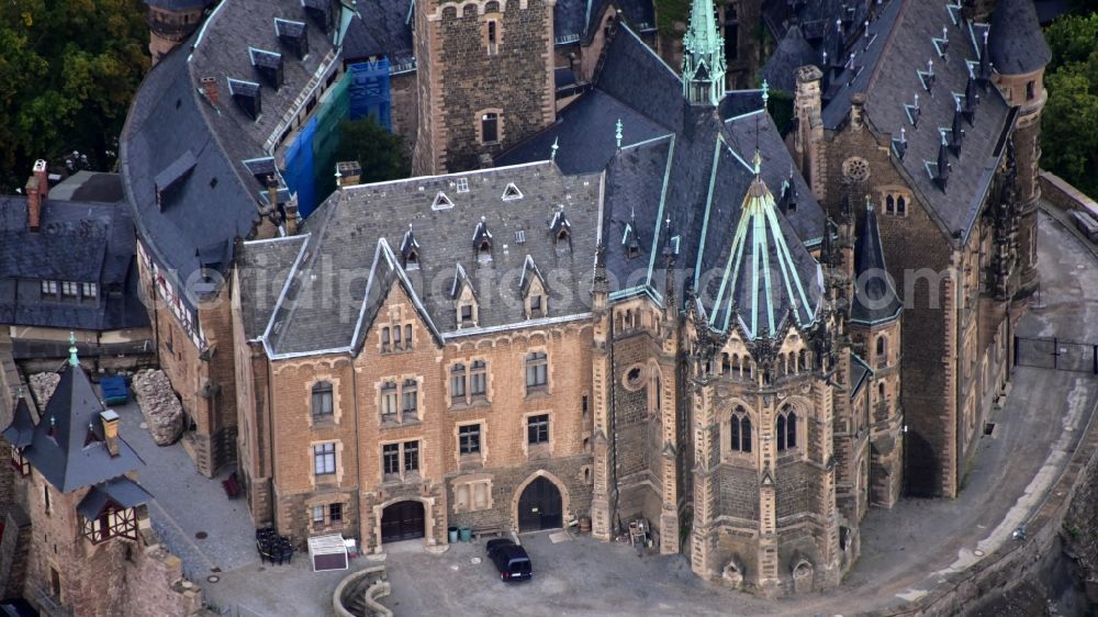 Aerial image Wernigerode - Castle of the fortress Schloss Wernigerode in Wernigerode in the state Saxony-Anhalt, Germany