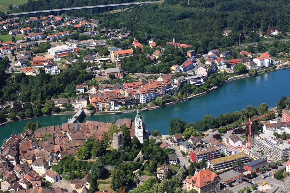 Aerial image Laufenburg - Castle of the fortress on the shore of rhine in Laufenburg in Switzerland