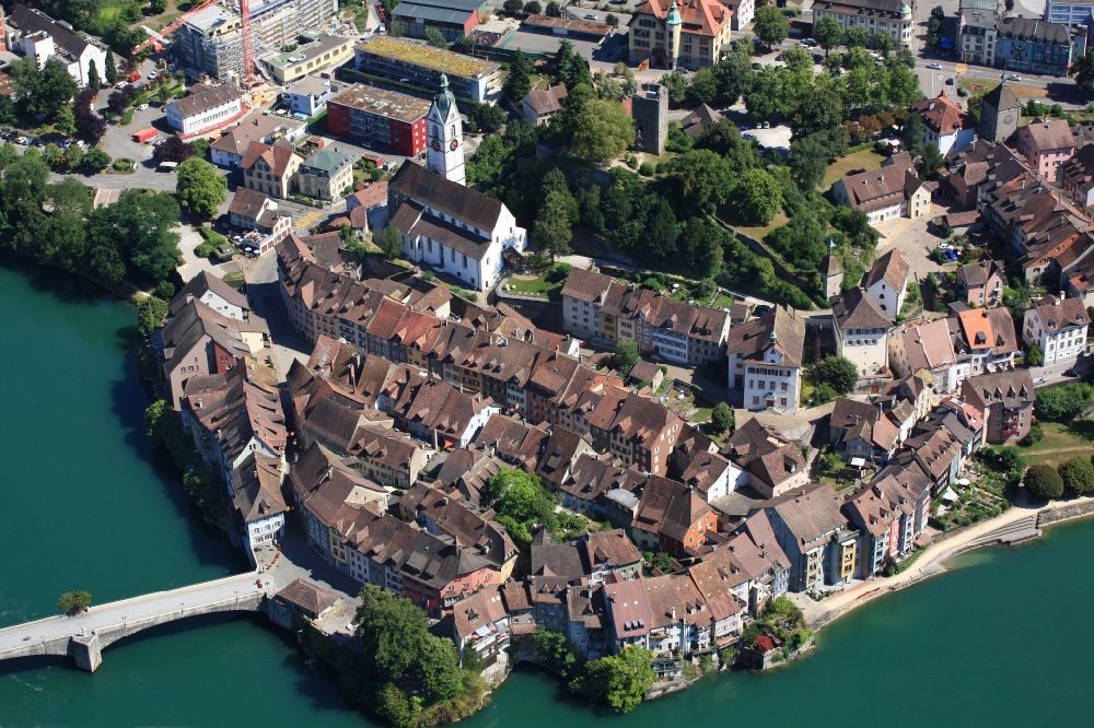 Aerial photograph Laufenburg - Castle of the fortress on the shore of rhine in Laufenburg in Switzerland