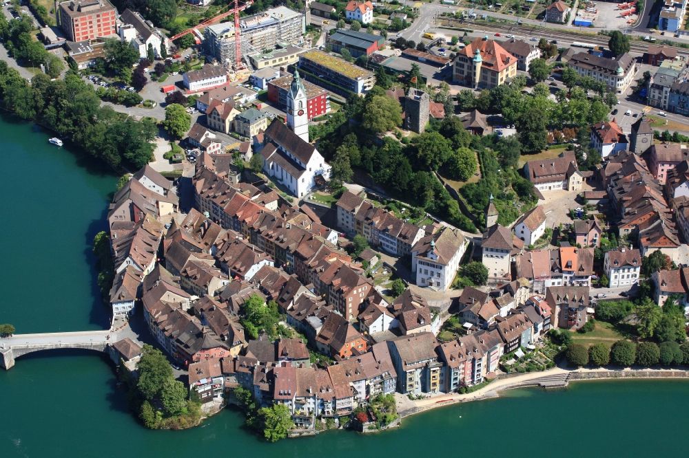 Laufenburg from above - Castle of the fortress on the shore of rhine in Laufenburg in Switzerland