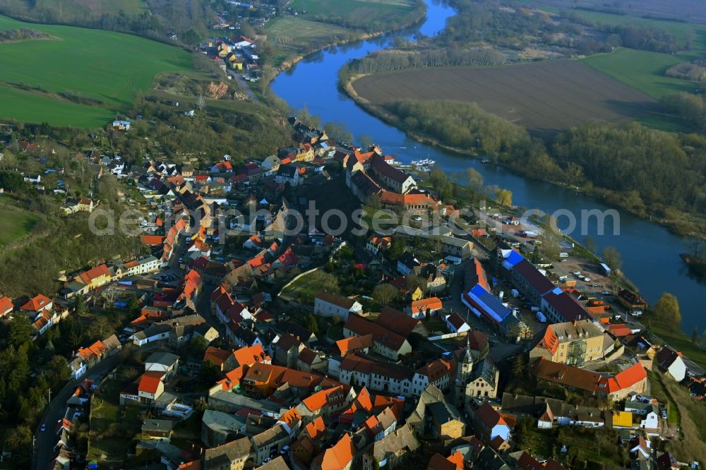 Wettin from the bird's eye view: Castle of the fortress in Wettin in the state Saxony-Anhalt, Germany