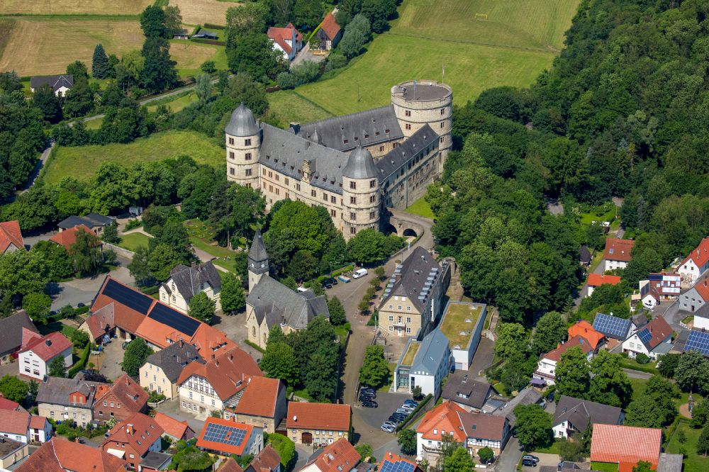 Büren from above - Castle of the fortress Wewelsburg on Burgwall in Bueren in the state North Rhine-Westphalia