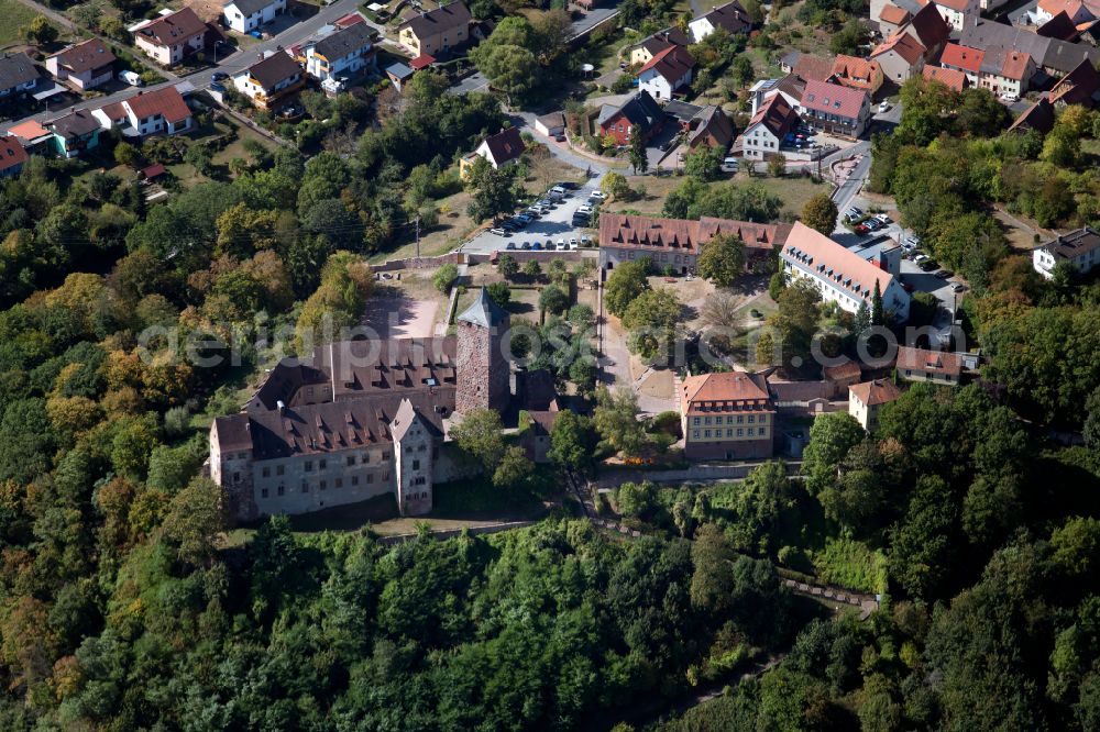 Aerial image Rothenfels - Walls of the castle complex on the plateau in the district Bergrothenfels in Rothenfels in the state Bavaria, Germany