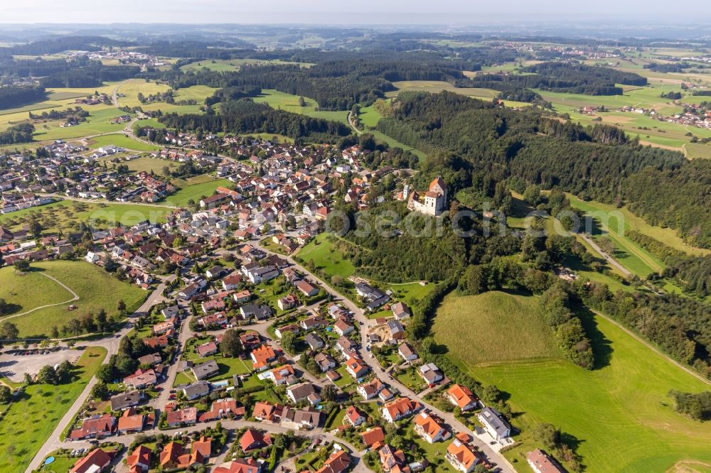 Aerial image Waldburg - Walls of the castle complex on the plateau Schloss Waldburg in Waldburg in the state Baden-Wuerttemberg, Germany