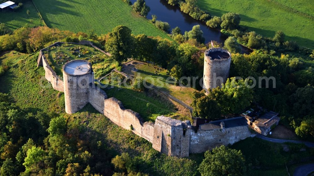 Aerial image Hennef (Sieg) - Castle ruin Blankenberg with castle garden in Hennef (Sieg) in the state North Rhine-Westphalia, Germany