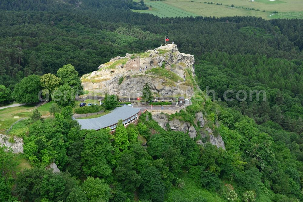 Blankenburg from the bird's eye view: Rain ruins of the castle in a rock-hewn stone dungeon at Blankenburg in Saxony-Anhalt